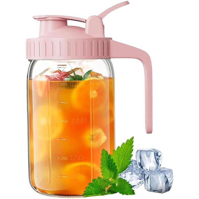Bouteilles de rangement de lait maternel, Pichet lait maternel à la fuite avec poignée BPA en verre en verre (1 PCS, Rose)
