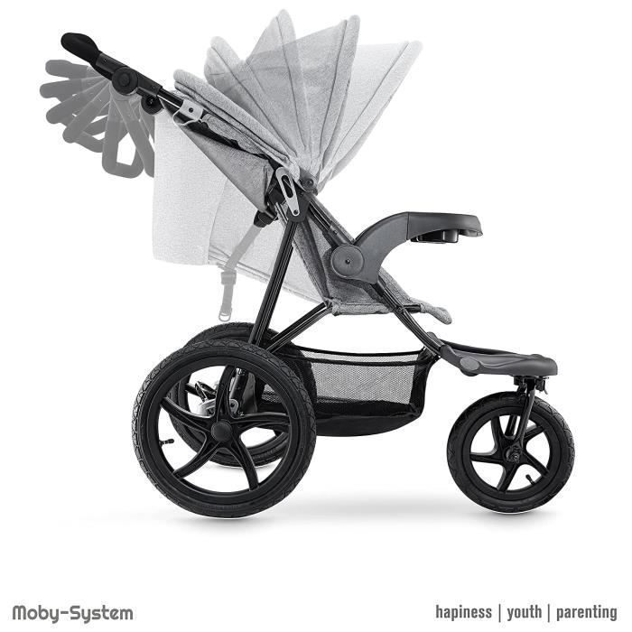 Moby-System Mountain Buggy 3-Wheel Stroller, Foldable up to 15 kg, Easy to Turn, Reflective Strips, 5-Point Harness