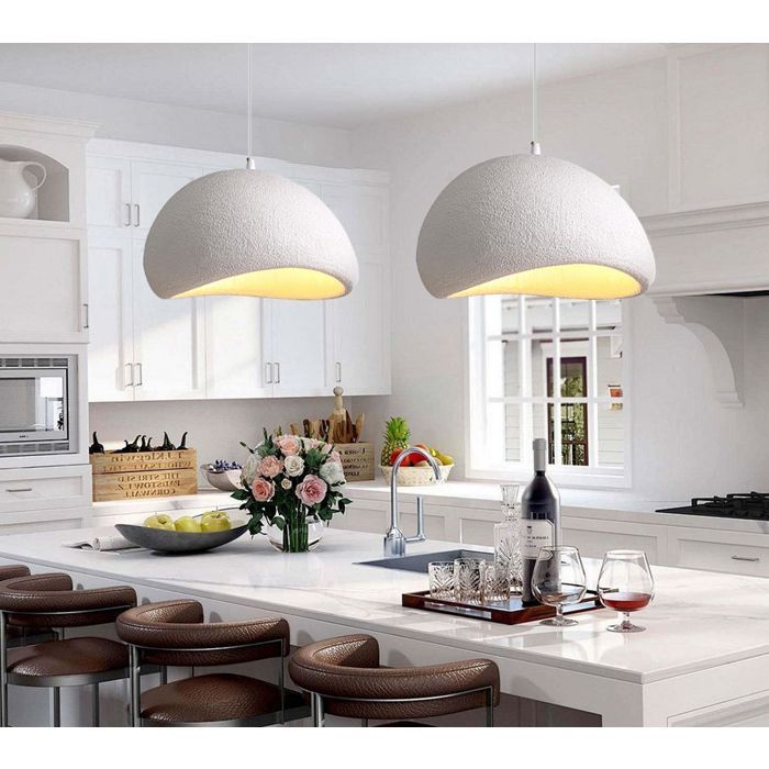 iDEGU 2 lámparas colgantes modernas de estilo industrial de 60 cm, estilo vintage, con acabado en cemento y diseño Edison, ideales para sala de estar y dormitorio, color blanco.