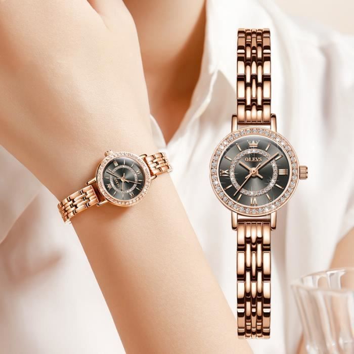 Orologio da donna di lusso con diamanti, elegante movimento al quarzo, impermeabile, bracciale in acciaio color oro rosa - Gioielli da donna - Regalo per donna