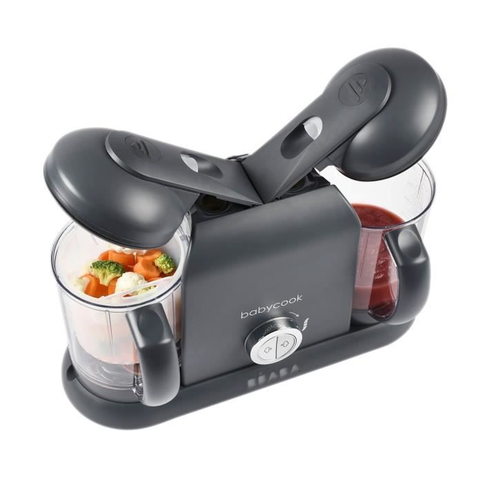 BÉABA - Babycook Duo - Robot da cucina 4 in 1 per pappe, frullatore e cuocipappe - Cottura a vapore rapida - Capacità XXL 2200 ml - Grigio scuro