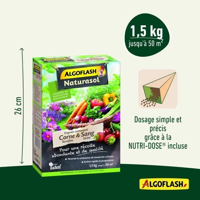 ALGOFLASH NATURASOL - Fertilizante de cuerno tostado y sangre seca 1,5 kg