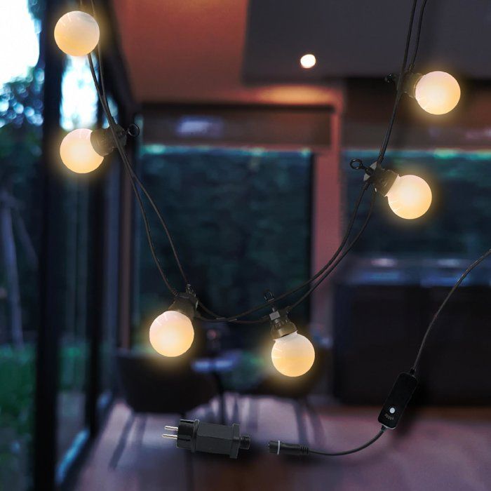 Guirnalda de luces para exteriores LUMISKY PARTY MILKY 10 - 10 bombillas LED - Blanco cálido - Conectable - 5,7 m - 8 modos de iluminación