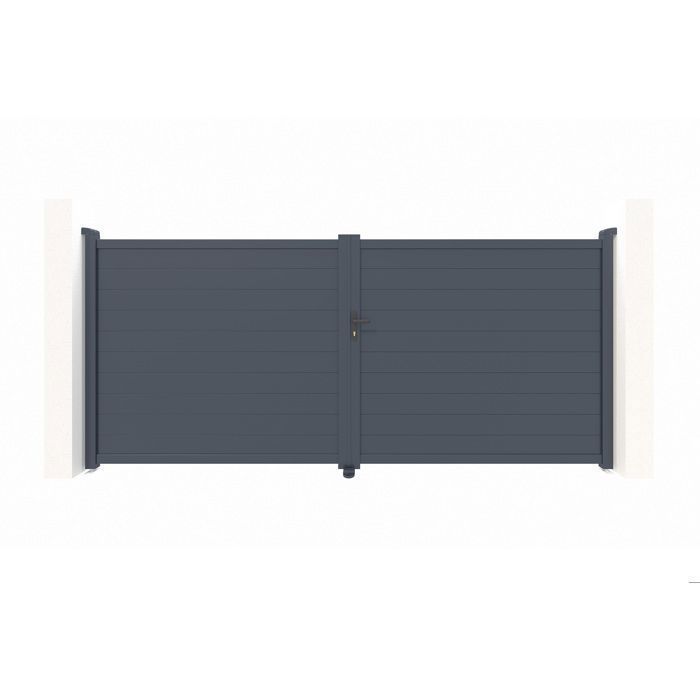 Conjunto de puerta batiente y puerta peatonal - Casanoov - EIGER - 3 m de altura (176 cm) - / Puerta peatonal de 1 m de altura (176 cm) - Gris antracita - Aluminio