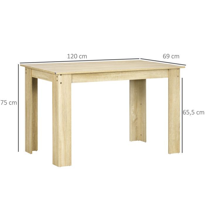 Mesa de comedor rectangular - HOMCOM - 4 a 6 personas, cocina moderna, patas triangulares estables - madera - 120x69x75cm - roble