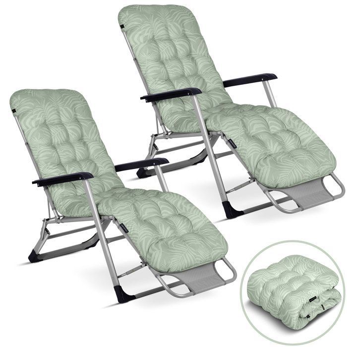 Tumbona plegable de jardín - Sofotel - Cojín ChillWell - Juego de 2 piezas - Verde claro - Ajustable