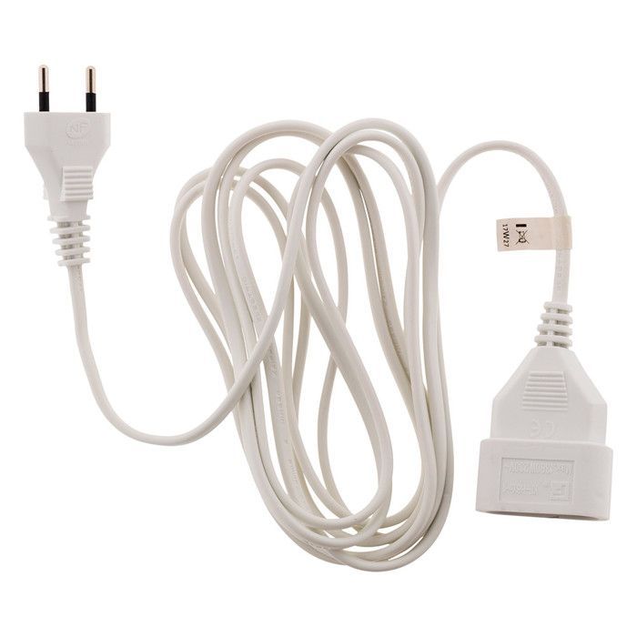 Cable de extensión de 10 m - HO3VVH2F 2x0,75 mm² 6 A - blanco - Zenitech