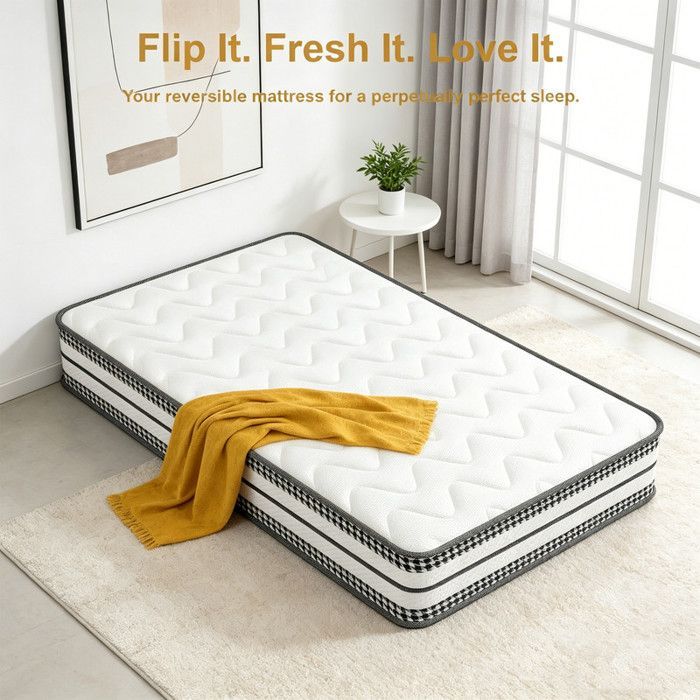 Colchón de 90 x 200 cm - 28 cm de grosor, colchón de muelles Premium, certificado OEKO-TEX®, doble cara, firmeza media (H3), 7 zonas, hipoalergénico.