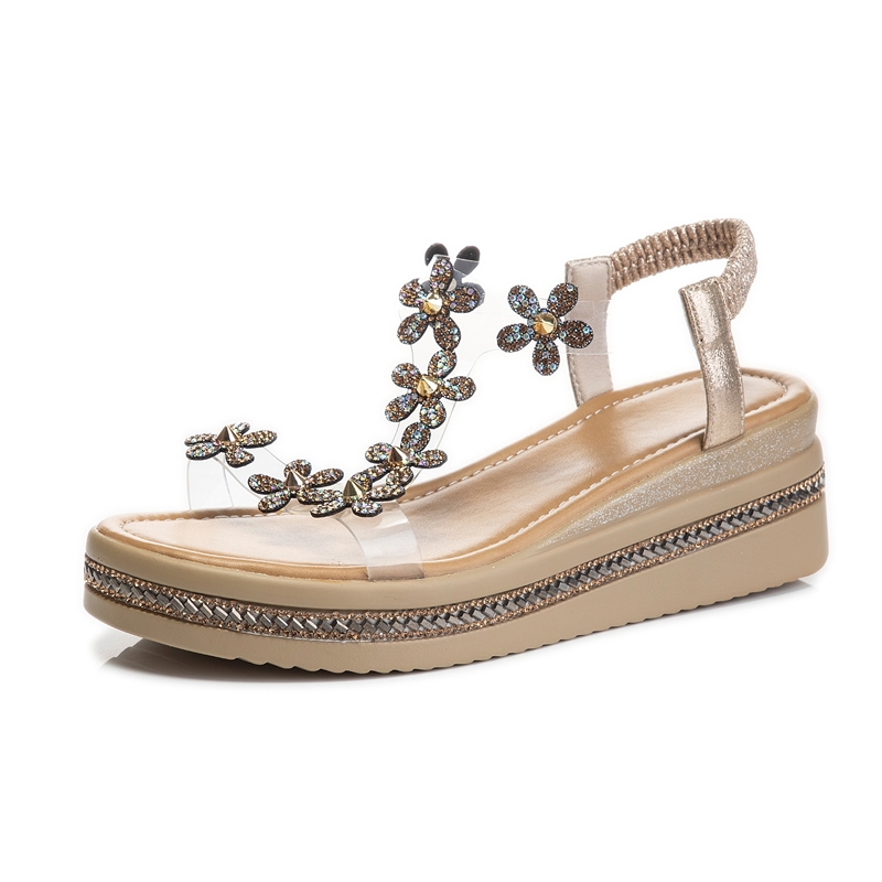 Sandali con zeppa da donna, nuova moda estiva, sandali da donna con punta a pesce e strass, scarpe da donna