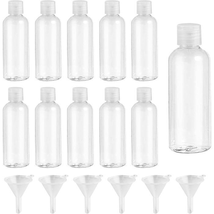 Frascos de viagem vazios de plástico transparente de 100 ml - para cosméticos, artigos de higiene pessoal e acessórios.