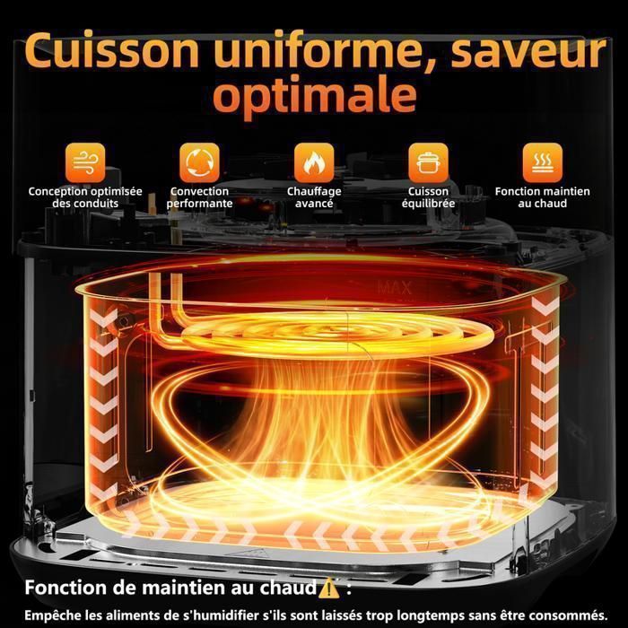 Friteuse sans huile - AZMSARY - 8.5 L - 2600 W - Écran tactile LED - 2 nouvelles fonctionnalités utiles