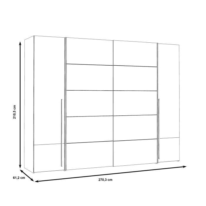 Kledingkast - Matwit - 2 draaideuren + 2 schuifdeuren - B 270,3 x D 61,2 x H 210 cm - NARAGO