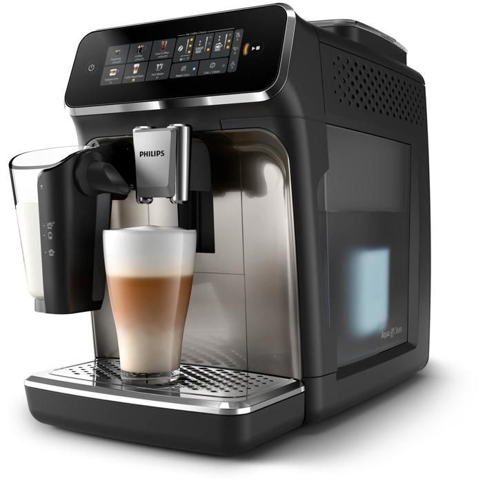 Expresso broyeur Philips EP3347/90 Machine à café à grain Noir/Chrome Série 3300 LatteGo