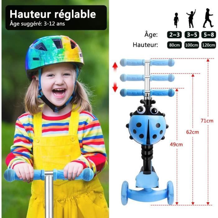 Yoleo 5-in-1 LED-step voor kinderen met 3 wielen, in hoogte verstelbare step, stuur achterop, blauw