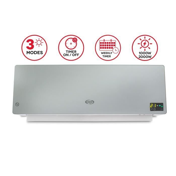 Radiateur Mural - Argo - Chic Silver - Electrique - Programmable - Minuterie Hebdomadaire