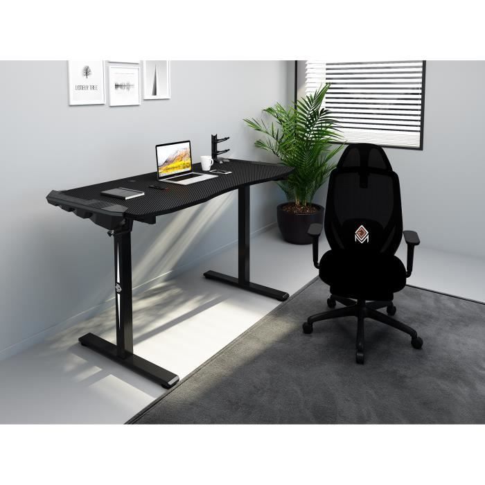Bureau gaming électrique CGM - Réglable en hauteur - Support de contrôleur - Éclairage RVB - L120xP60xH73-121 cm