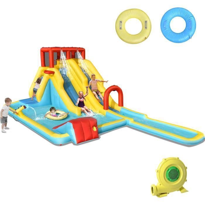 DREAMADE 7-in-1 Inflatable Castle for Children, Play Area with 680W Fan, Double Slides, Swimming Pool, Water Cannon, Wall
