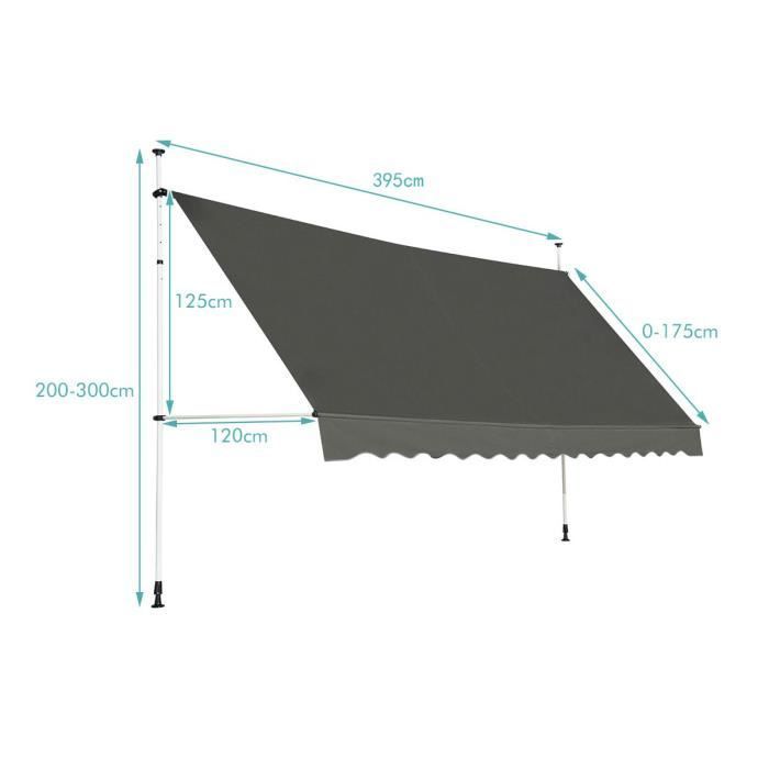 DREAMADE Auvent Rétractable Manuel 395CM, Store Banne Rétractable Etanche avec Manivelle&Tige de Support, pour Balcon, Magasin,