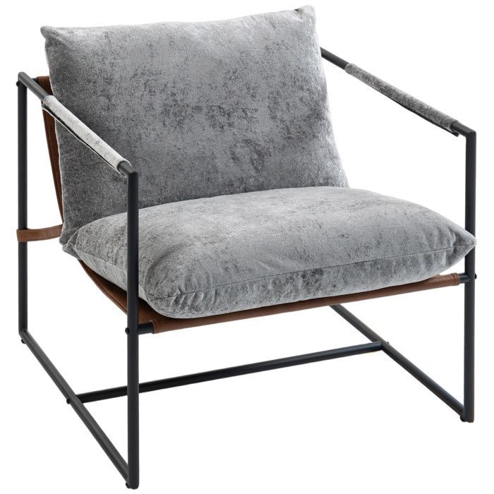 Lounge chair - HOMCOM - upholstered - wide seat - steel frame - printed velvet - 77x91x80cm - light grey