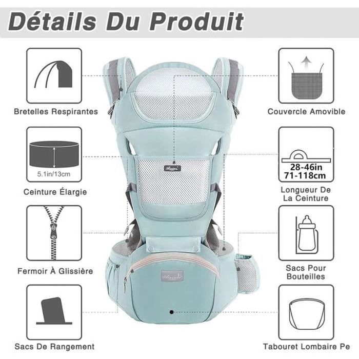 Portabebés multifuncional 6 en 1 para senderismo con asiento ergonómico ajustable para bebés y niños de 3 a 36 meses, color verde.