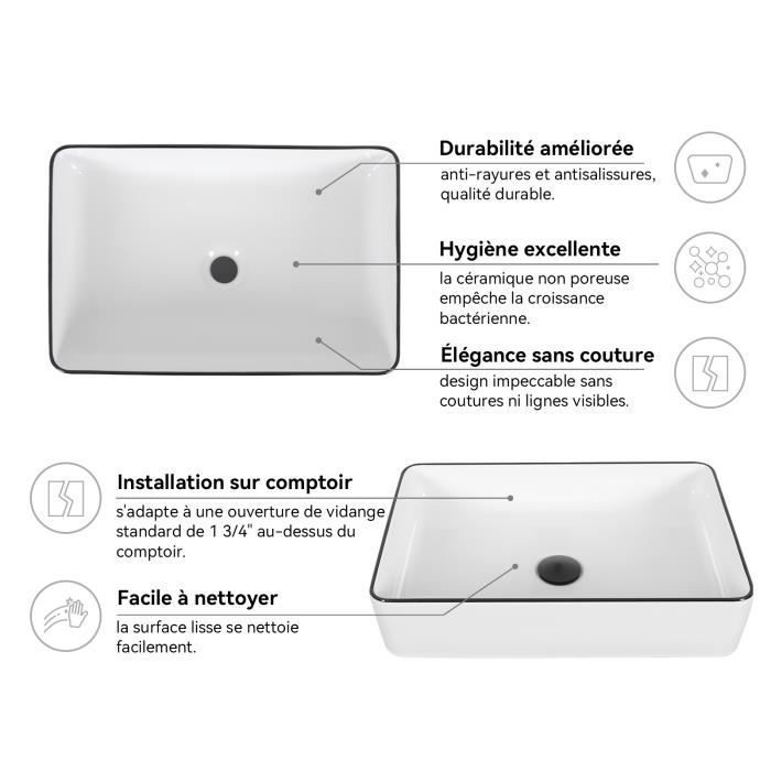 Square Countertop Washbasin with Faucet, Ceramic Bathroom Sink, Hand Basin, White Sink