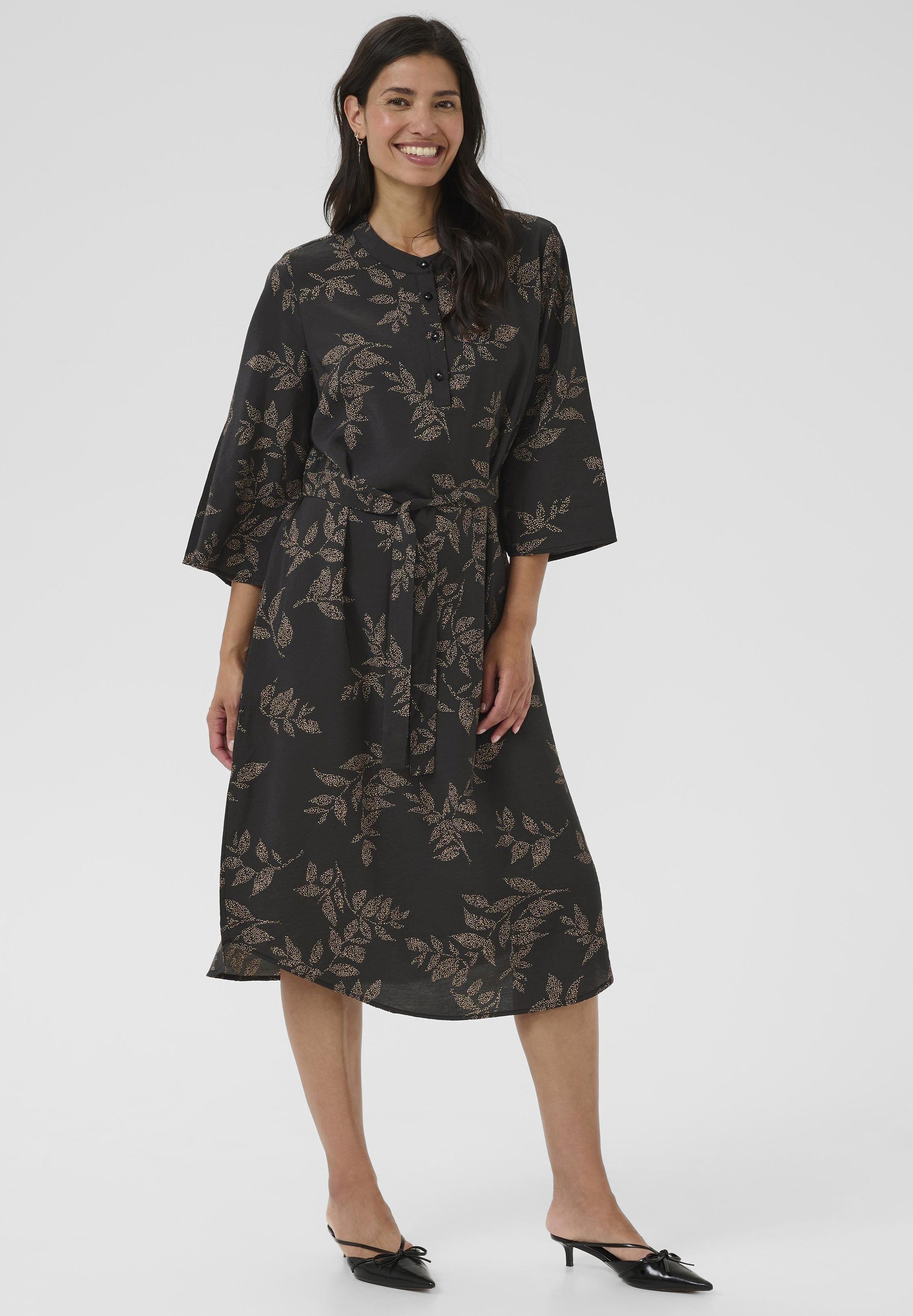 ARIANNA - Košilové šaty - black, oyster gray, leaf print, Bon'A Parte