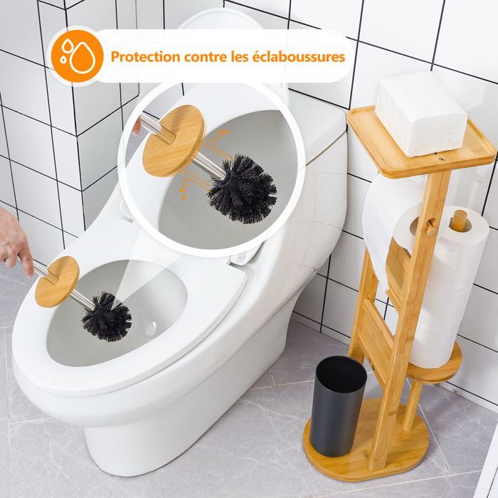 Soporte para papel higiénico 3 en 1 Yorbay, dispensador de papel higiénico y escobilla de baño, soporte independiente para papel higiénico, bambú.