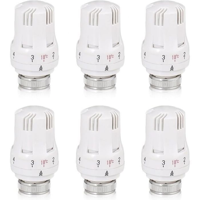 Tête thermostatique radiateur - LUSKYKA® - 6 pièces - Raccord M30 x 1,5 - Modulation 5 niveaux