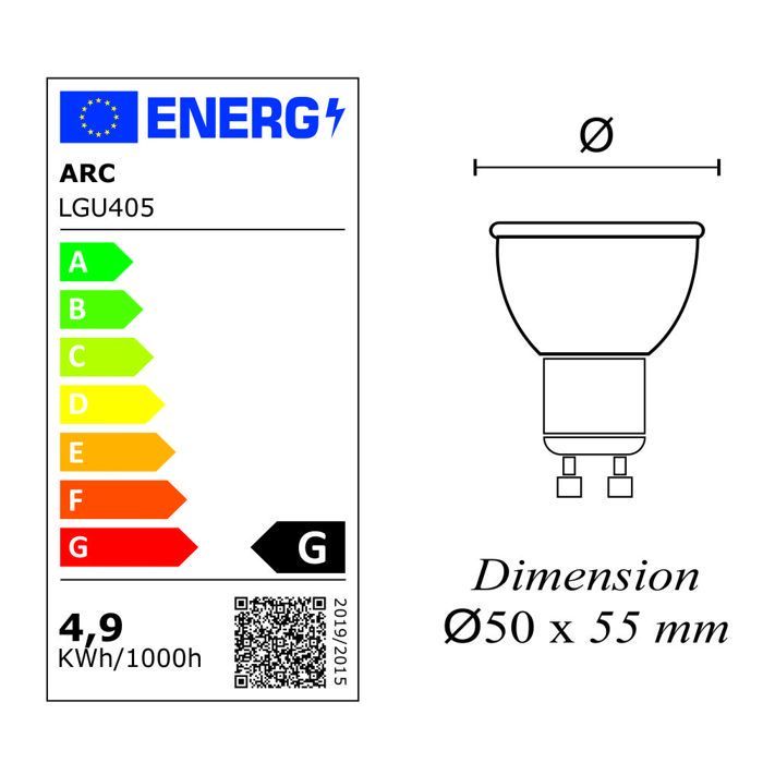 Set van 2 GU10 LED-lampen, 4,9W, 400lm, 4000K - 5 jaar garantie