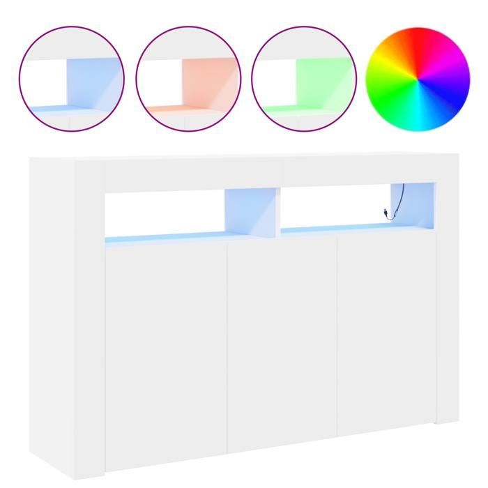 Modern dressoir - vidaXL - LED-verlichting - 3 deuren - 8 vakken - Wit hout