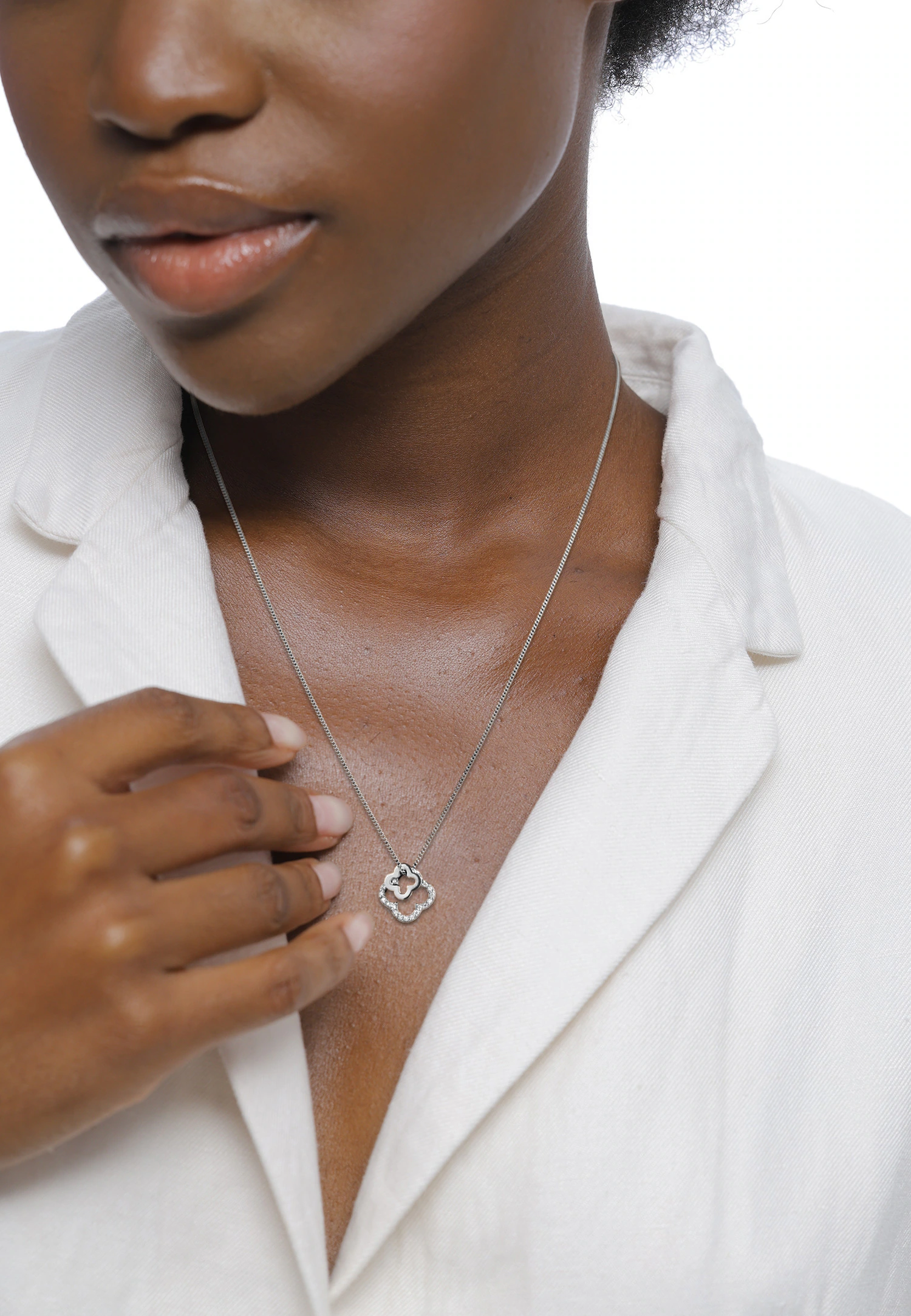 Elli Elli Collier Femmes Pendentif Trèfle Chaîne d'armure Zircone Taille Diamant Blanc 925 Argent Sterling 45 cm