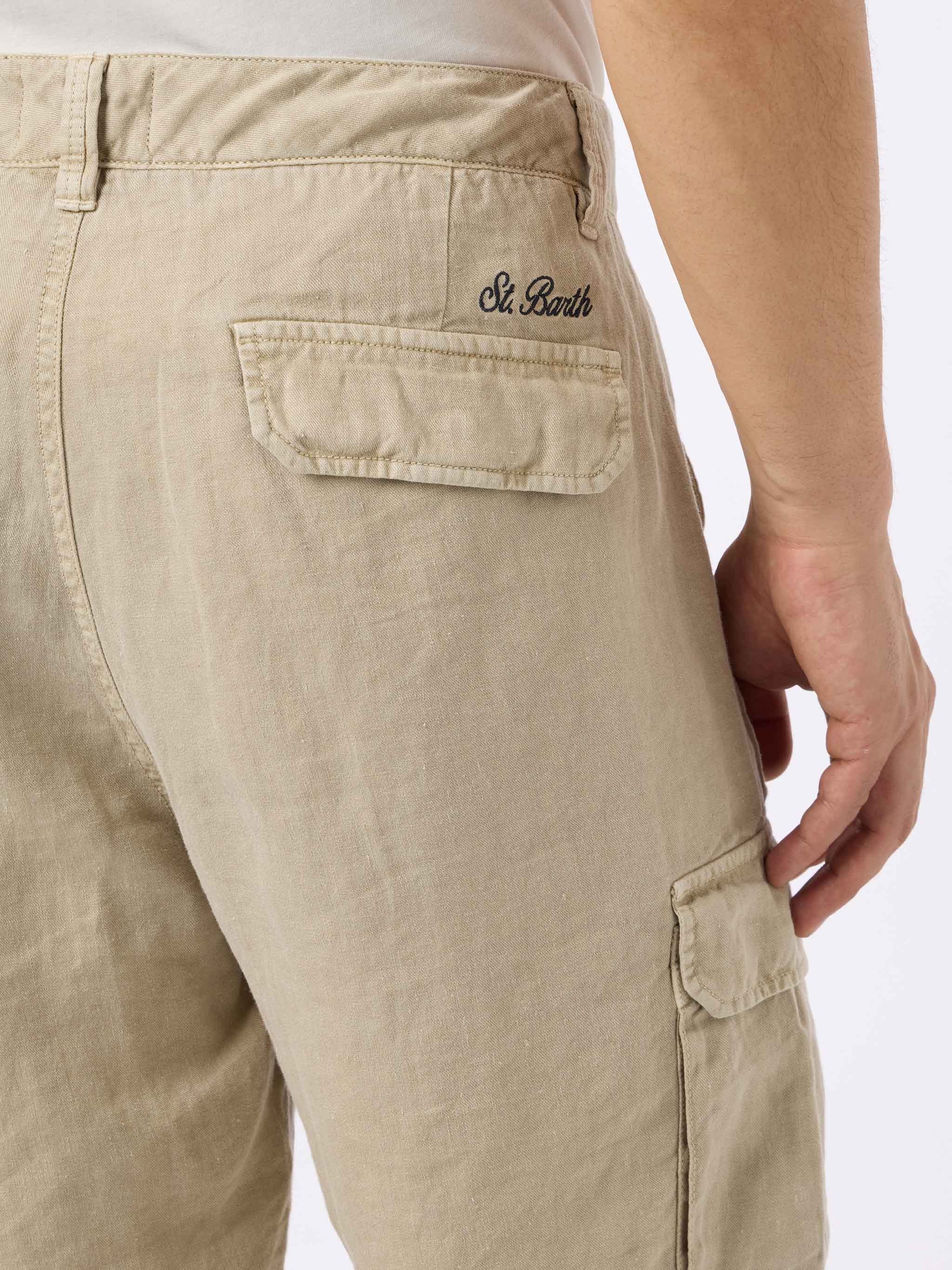 Herenbermudashort van beige linnen Rodi