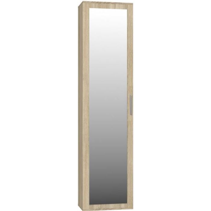 ATARA | Armario de recibidor con espejo grande | 180x50x35 cm | Dos estantes + barra para colgar ropa | Mueble de recibidor