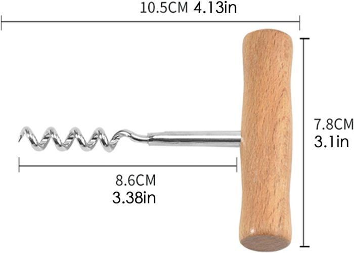 Sacacorchos en forma de T, sacacorchos portátil con mango de madera, accesorio manual para vino.