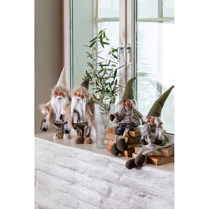 Hjemmelaget julenisse 50 cm med lykt og sekk beige/brun