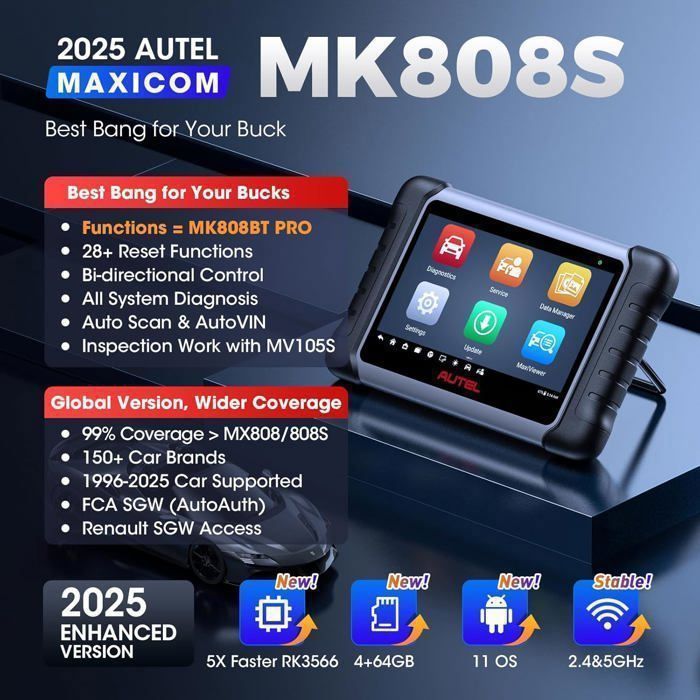 Valise Diagnostic Auto - AUTEL - MK808S - OBD2 - Multimarque - 4 Go de RAM