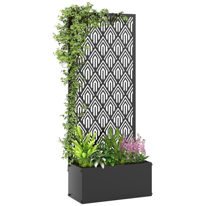 Jardinière avec treillis - Outsunny - avec brise-vue - pour plantes grimpantes - métal - 45 x 21,5 x 110 cm - noir