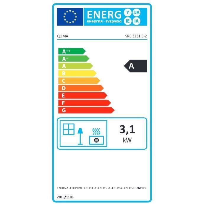 Riscaldatore a cherosene elettronico Qlima SRE 3231C2 da 3,1 kW per ambienti fino a 120 m³/48 m², sistema di controllo degli odori, regolazione della temperatura, colore grigio.