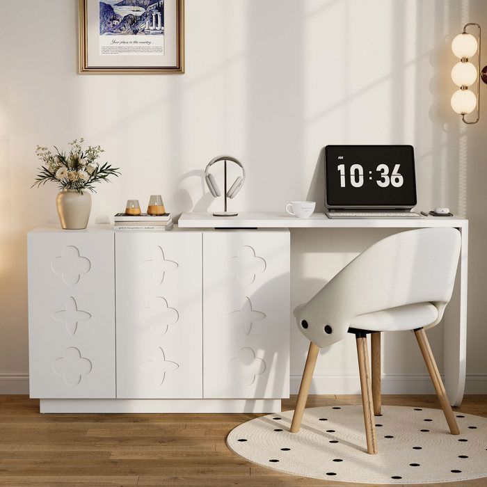 Scrivania girevole a L bianca con vano contenitore, design salvaspazio - 110 x 40 x 75 cm