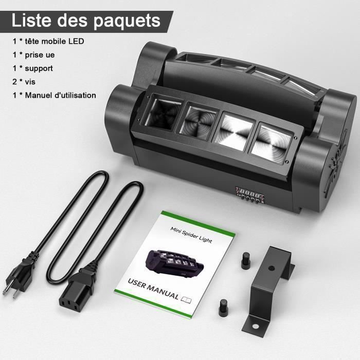 JAJALUYA 2PCS 60W Lyre LED Disco Lumière d'araignée DMX RGBW 4 en 1 Éclairage de Scène Contrôle Vocal Jeux de Lumière DJ Fête Bar