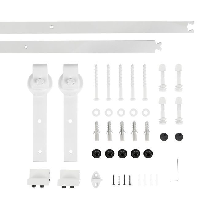 Herrajes sencillos para puerta corredera de granero con riel colgante y rodillos - YIYI - 200 cm - Blanco