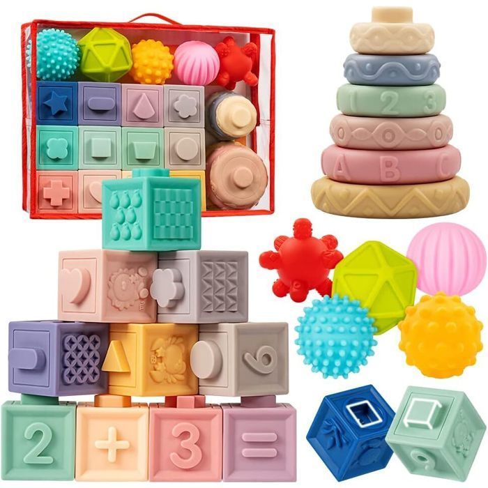 Giocattoli Montessori per neonati - Palla sensoriale - Cubo attività morbido - Regalo per neonati - Giocattoli educativi per lo sviluppo a 6, 9, 12 e 18 mesi