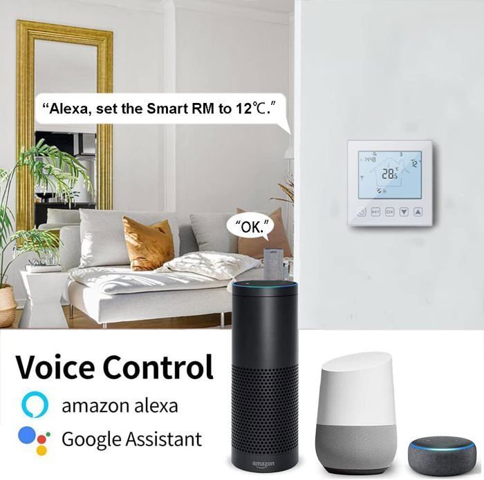 Thermostat Connect WiFi Chauffage au Sol Electrique 16A Alexa Google Assistant Compatible avec Sonde Programmable Thermostat