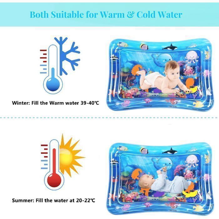 Tapis Eau Bebe Eveil, Tapis Sensoriel Bébé pour tout-petits 66*46 cm, Cadeau Bebe Jouet Bebe 3 à 12 Mois, Bleu