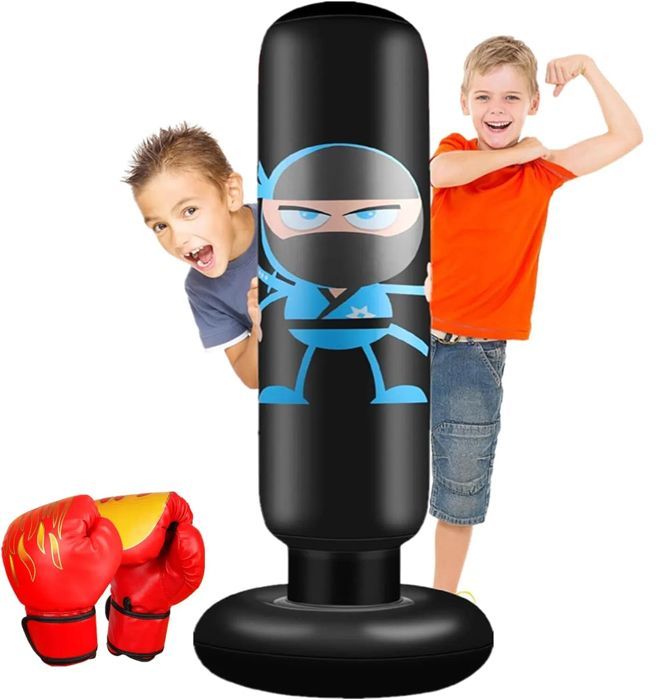 Punching Bag with Boxing Gloves, 160cm Children's Boxing Bag for Karate, Taekwondo, Punching Bag, Gift for Boys and Girls Ages 5-12, Black