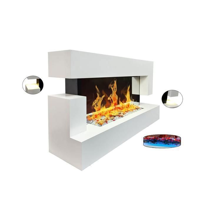 CHEMIN ARTE - Cheminée électrique Murale Quartz 120 cm - Effet Flammes LED, chauffage programmable, Télécommande
