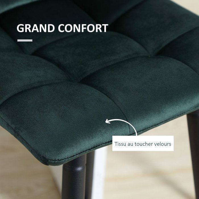 HOMCOM - Taburetes de bar - Terciopelo (100% poliéster) - 42x55x103cm - Verde