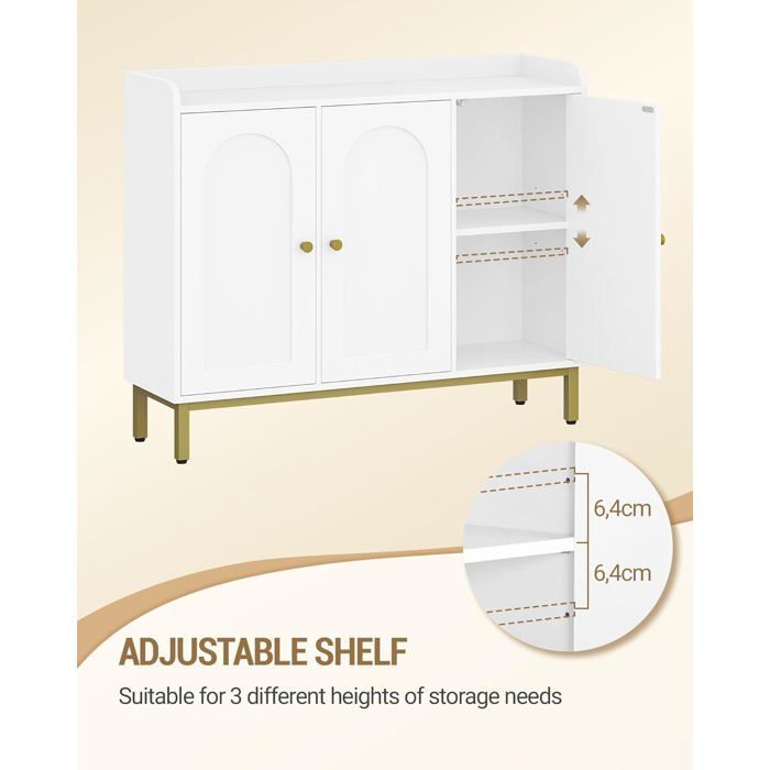 Meuble de Rangement, Meuble de Salle de Bain, Buffet de Salon avec 3 Portes Galbées, Étagères Réglables,30 x 100 x 80,5 cm, Blanc