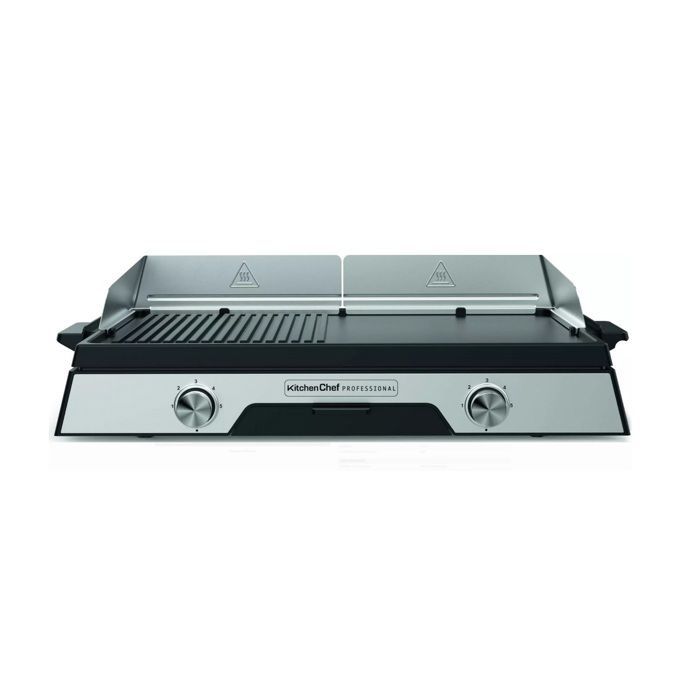 Chapa elétrica Kitchen Chef Plancha Grill 2200w em aço inoxidável, 52 x 31,5cm - PLANCHADUO2200