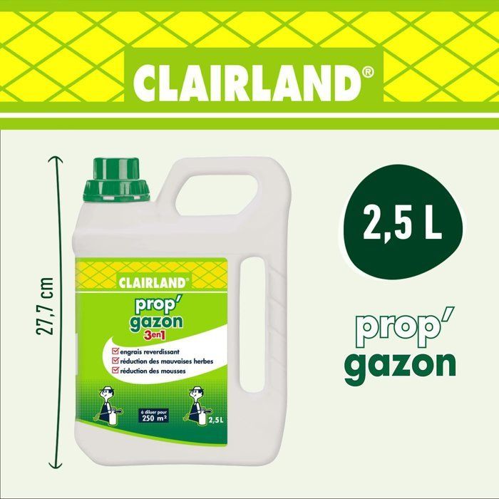 Fertilizante líquido para césped CLAIRLAND - Prop'Gazon - 3 en 1 - Concentrado - 2,5 L